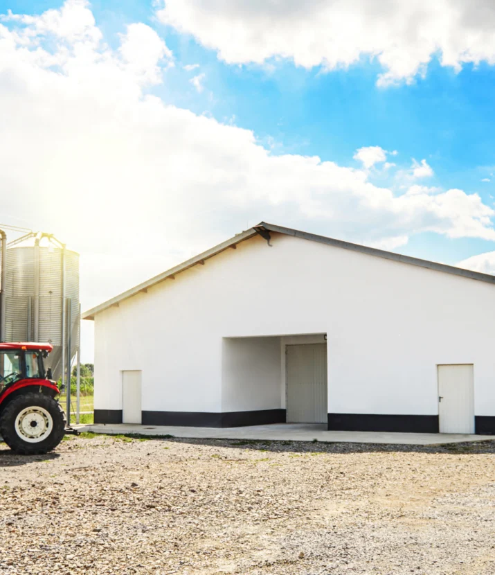 Front view of a farm steel building